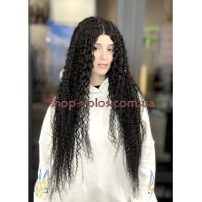 Парик на сетке черный длинный Lace Wig Curl тон 1B термостойкий