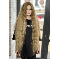 Перука хвиляста на сітці довга Lace Wig Богемія тон 12-16-613 світло-русявий термостійка