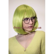 Парик салатовый каре 17101 тон Light Green с имитацией кожи термостойкий