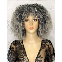 Парик афро серый каре Afro Cool тон Gray омбре 