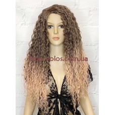 Перука на сітці рожево-коричнева довга Lace Wig POLY  тон ROSE GOLD омбре термостойкий
