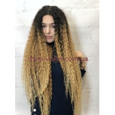 Перука на сітці пшенично-льняна довга Lace Wig Curl тон 6-27-24E омбре термостійка